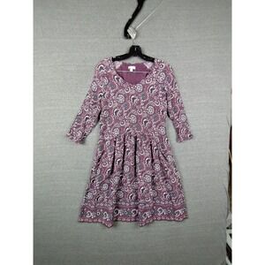 Garnet Hill Womens Dress 6 Purple Floral Paisley Knee Shift Cottage Peasant Boho